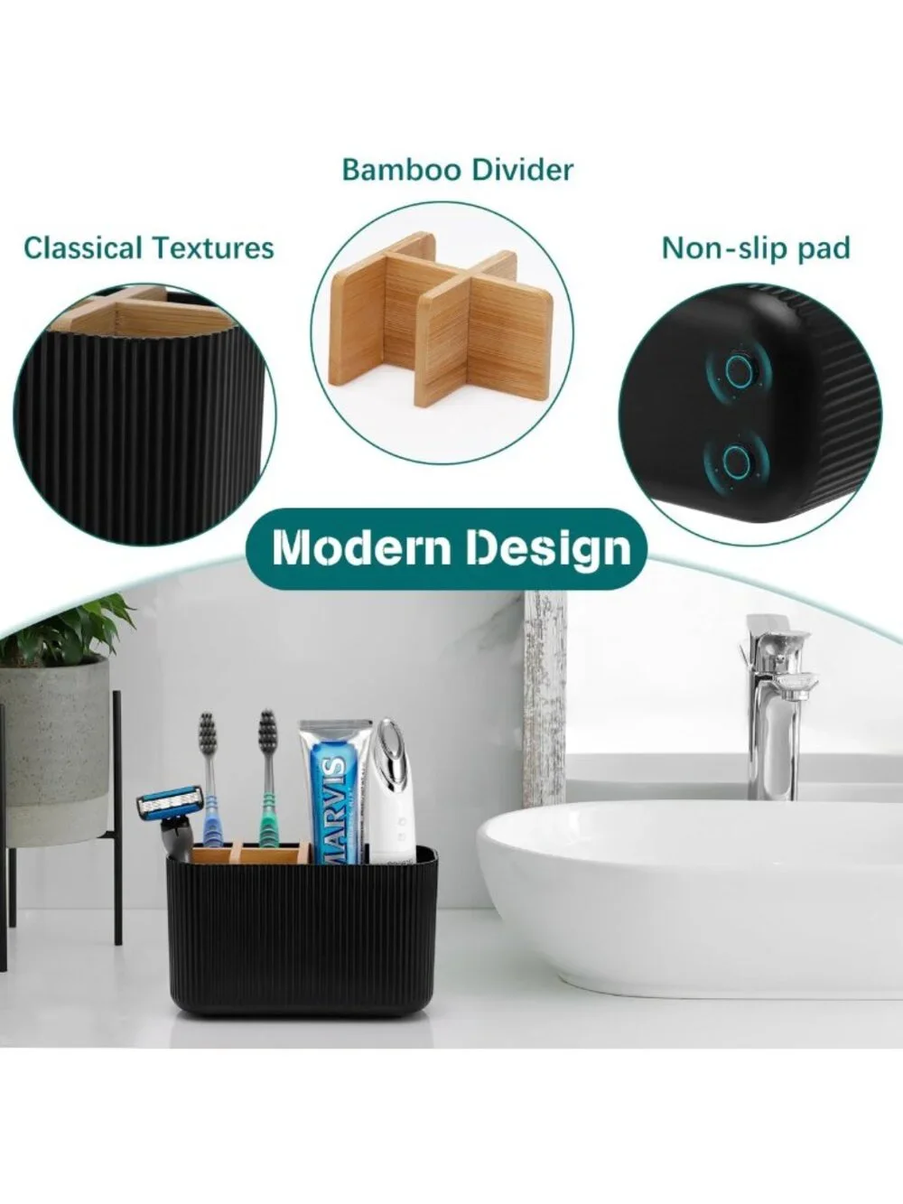 Sleek Bamboo Toothbrush Holder - Stylish Organizer for Electric & Kids' Brushes